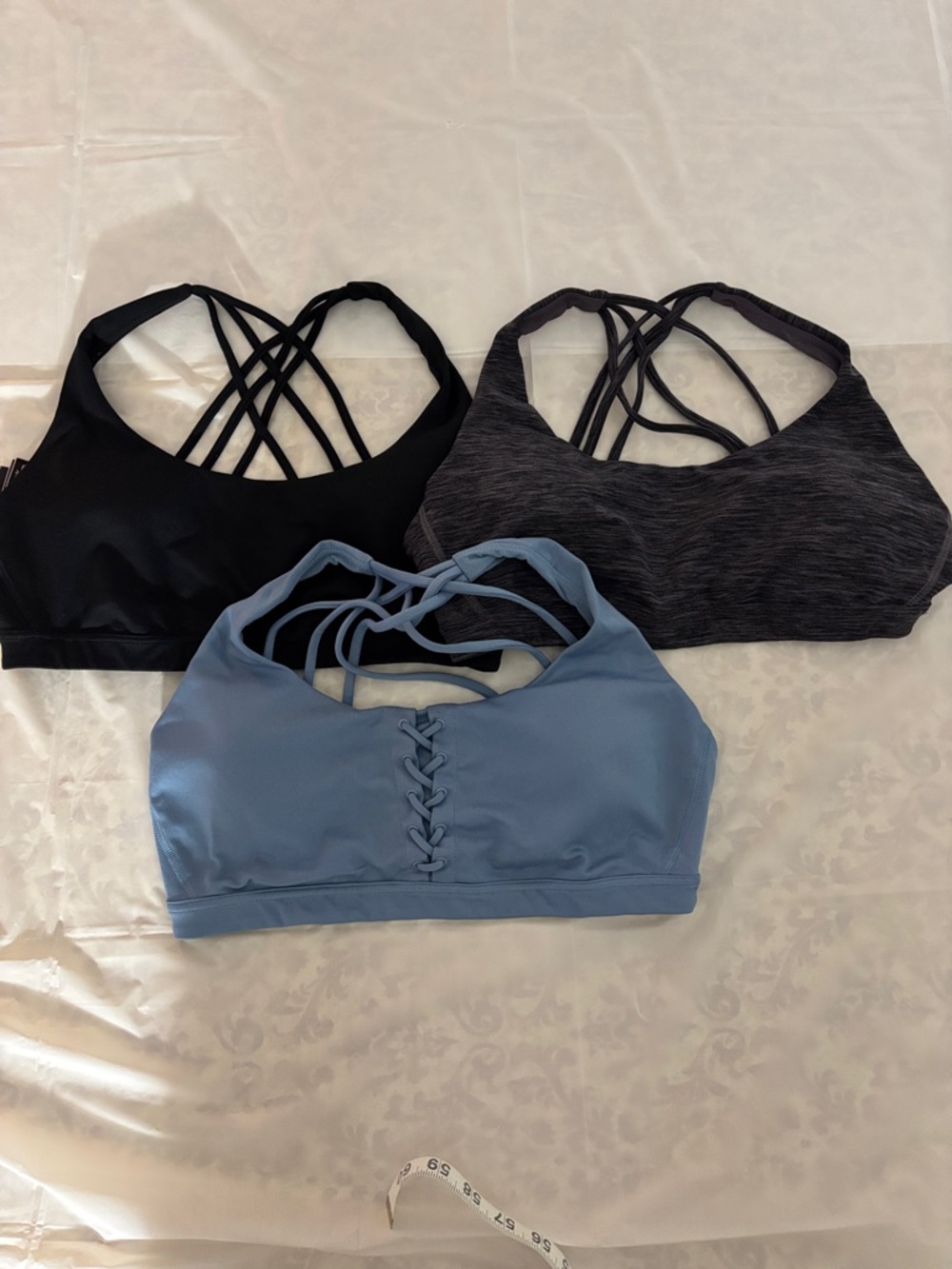 Women’s Strappy Sports Bras - Black, Heather Gray & Dusty Blue